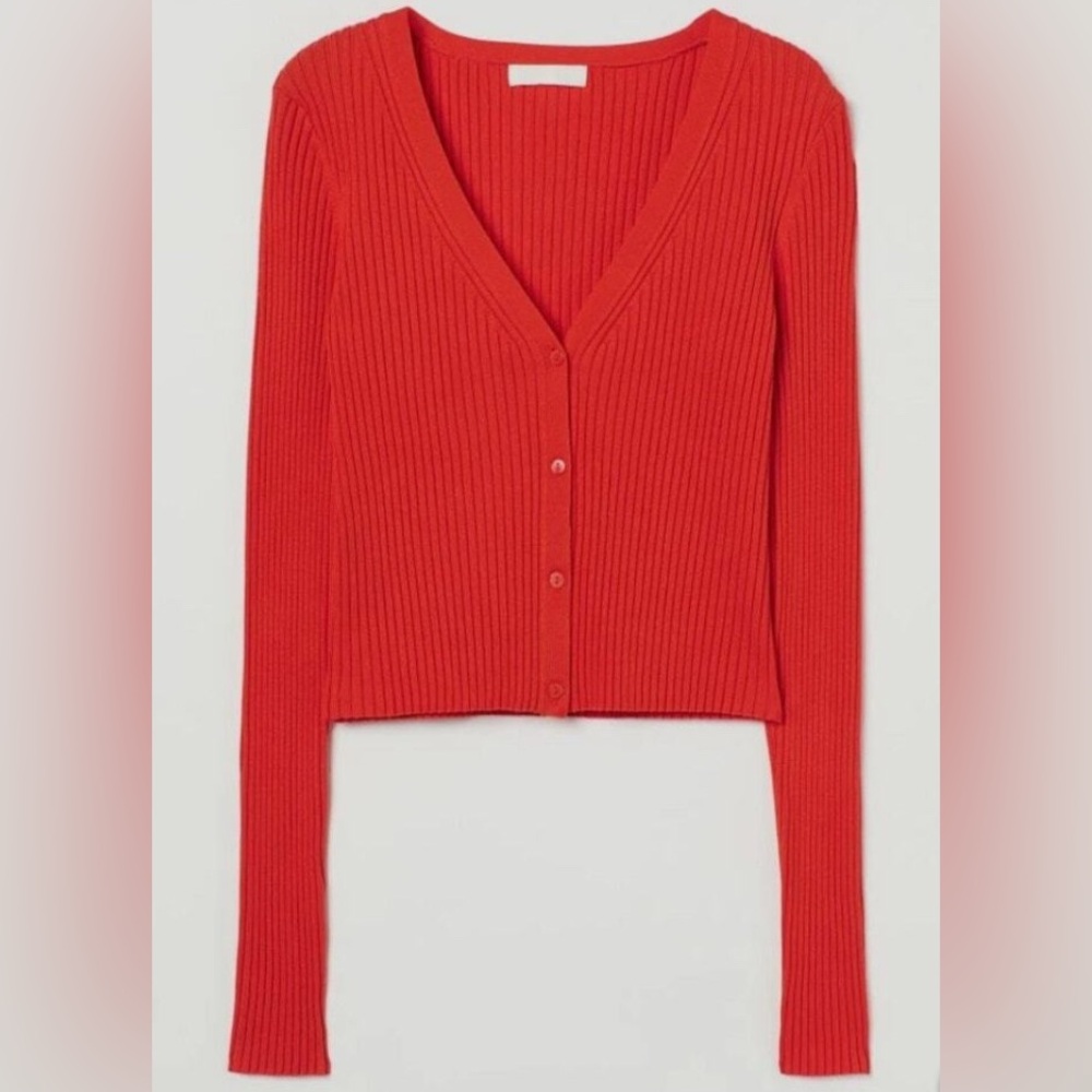 H&M Orange Ribbed Cropped Cardigan - Picture 3 of 4